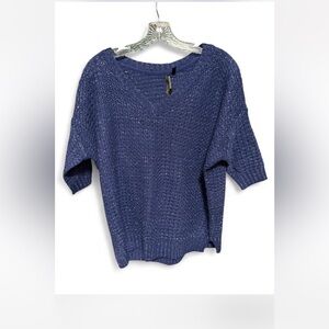 Razzle Dazzlebrand blue v-neck, open-knit, sparkly pullover sweater